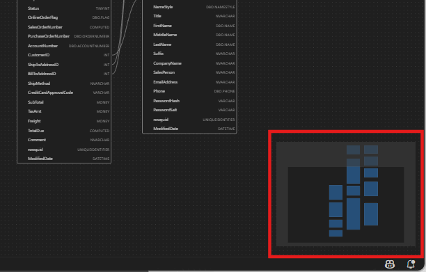 Snímek obrazovky s funkcí minimap v návrháři schémat pro rychlou navigaci