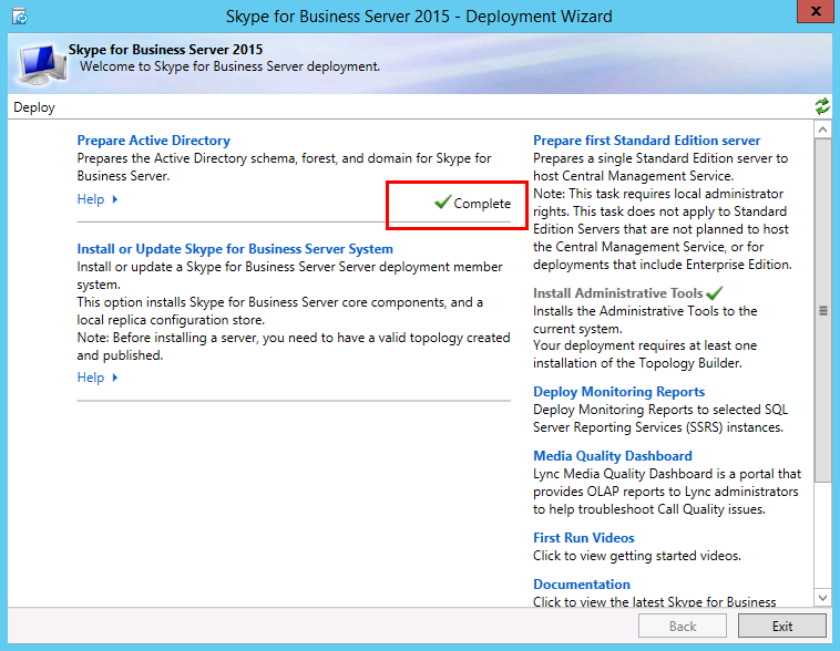 Prepare Active Directory Completed.