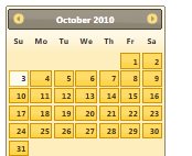Snímek obrazovky znázorňující kalendář z října 2010 v motivu Slunečná