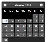 Snímek obrazovky znázorňující kalendář z října 2010 v motivu UI-Darkness