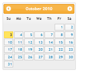 Snímek obrazovky znázorňující kalendář z října 2010 v motivu UI-Lightness
