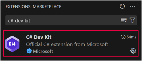 Sada C# Dev Kit na marketplace rozšíření editoru Visual Studio Code