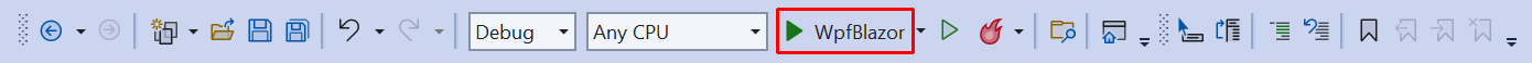 Tlačítko Start na panelu nástrojů sady Visual Studio