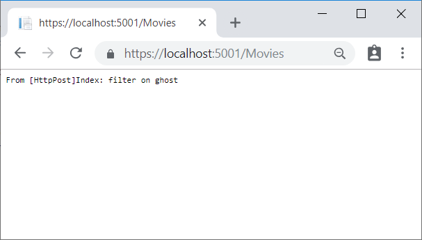 Okno prohlížeče s odpovědí aplikace z httppost indexu: filtr na ghost