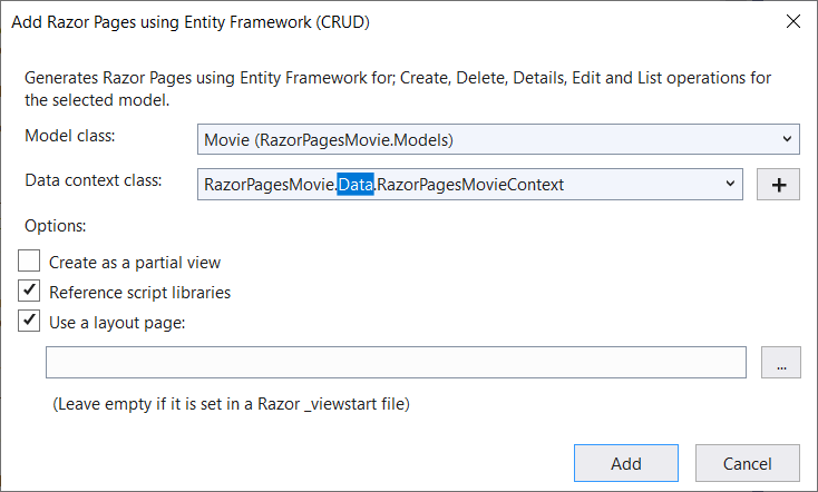Přidat Razor stránky