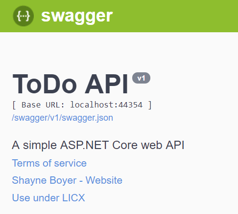 Swagger UI s informacemi o verzi