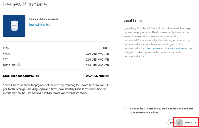 Obrázek kontroly nákupu a vytvoření databáze