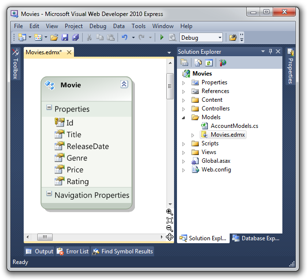 Filmy – Microsoft Visual Web Developer 2010 Express