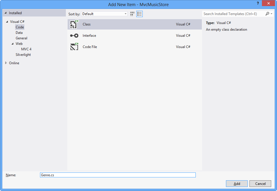 Přidat třídu modelu žánru Přidat třídu modelu žánru
