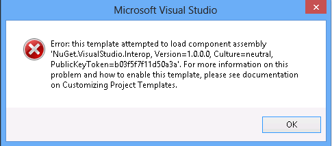 Snímek obrazovky s chybovou zprávou sady Microsoft Visual Studio