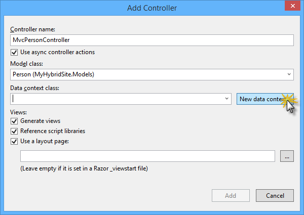 Vytvoření nového kontextu dat
