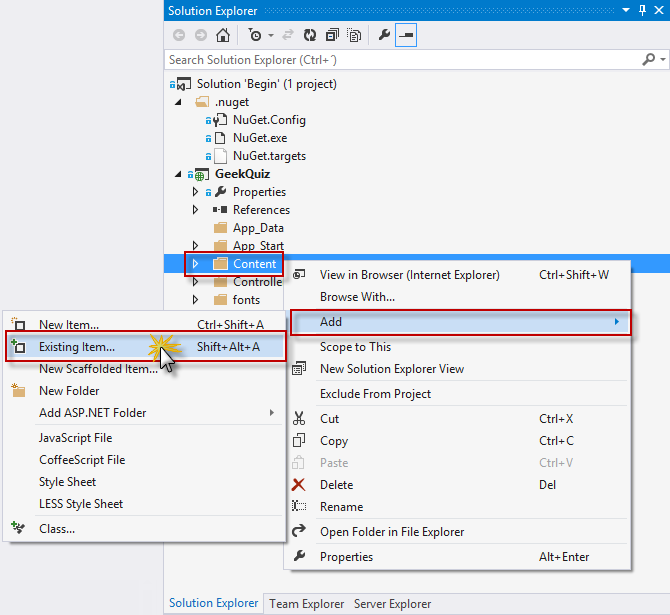Přidání existující položky do složky Obsah Přidání existující položky do složky Obsah