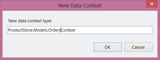 Snímek obrazovky s dialogovým oknem nový kontext dat Textové pole zobrazuje název zadaného nového kontextu dat.