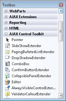 V sadě nástrojů se zobrazí AJAX Control Toolkit
