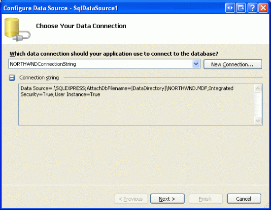 V seznamu Drop-Down vyberte řetězec NORTHWINDConnectionString.