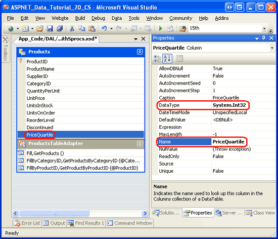 Nastavení vlastností New Column s Name (Název nového sloupce) a DataType (Typ dat)