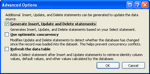 Možnost Generovat příkazy Insert, Update a Delete nechte zaškrtnutou.