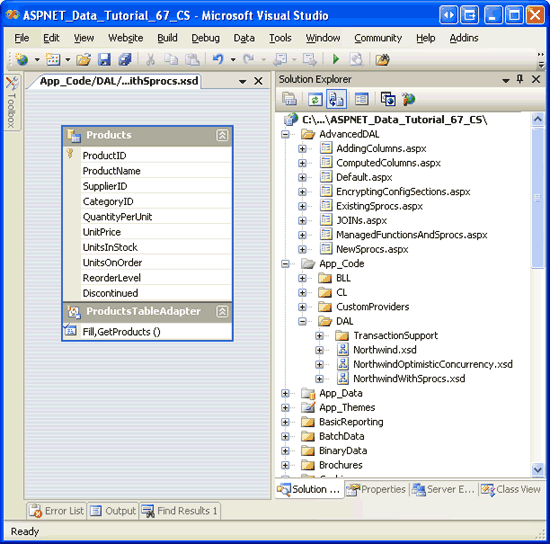 The DataSet s Designer Shows the Newly Added ProductsDataTable