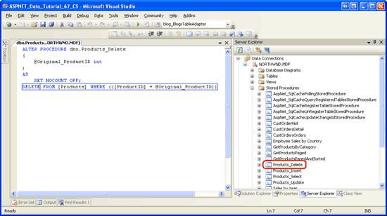 Uložené procedury je možné otevřít a upravit v sadě Visual Studio.