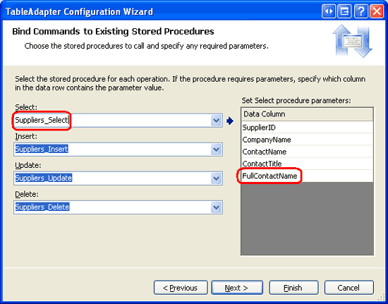 Spusťte Průvodce konfigurací tabulky TableAdapter a aktualizujte sloupce DataTable s.