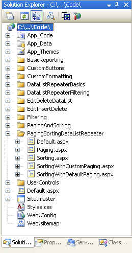 Vytvořte složku PagingSortingDataListRepeater a přidejte kurz ASP.NET pages.