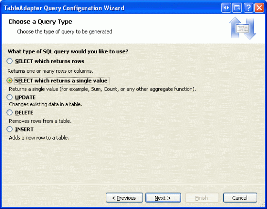 Konfigurace dotazu pro použití příkazu SELECT, který vrací jednu hodnotu