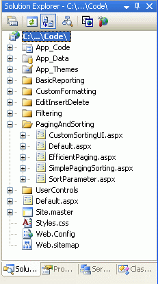 Vytvoření složky PagingAndSorting a přidání ASP.NET stránek kurzu