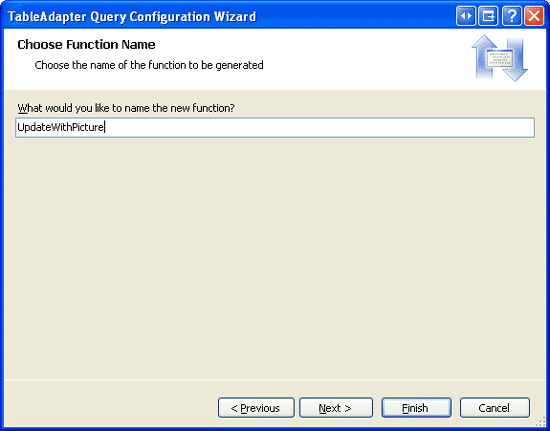 Pojmenujte novou metodu TableAdapter UpdateWithPicture.