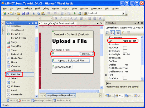 Přidání ovládacího prvku FileUpload na stránku ASP.NET