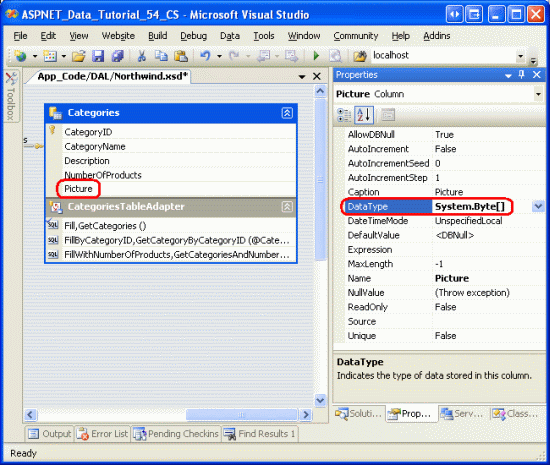 Vytvořte objekt DataColumn Pojmenovaný obrázek, jehož datový typ je System.Byte[]