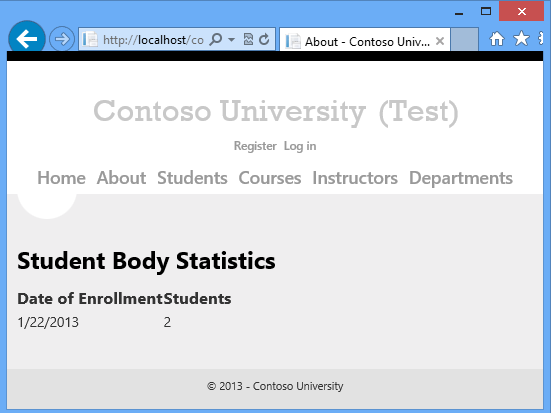 Snímek obrazovky zobrazující statistiku těla studenta na stránce O aplikaci