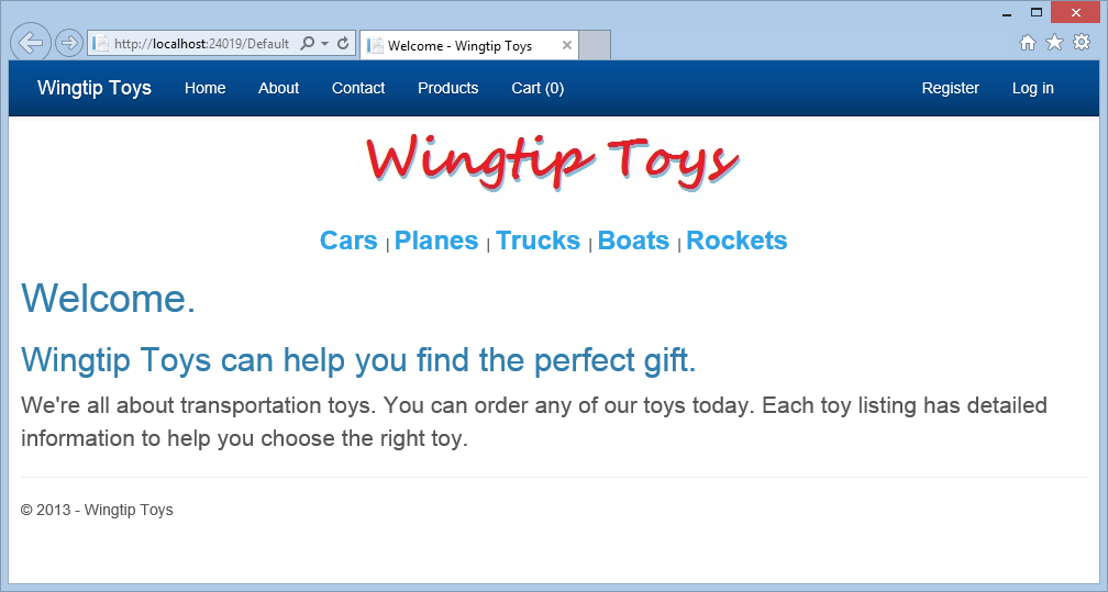 Wingtip Toys - Výchozí stránka