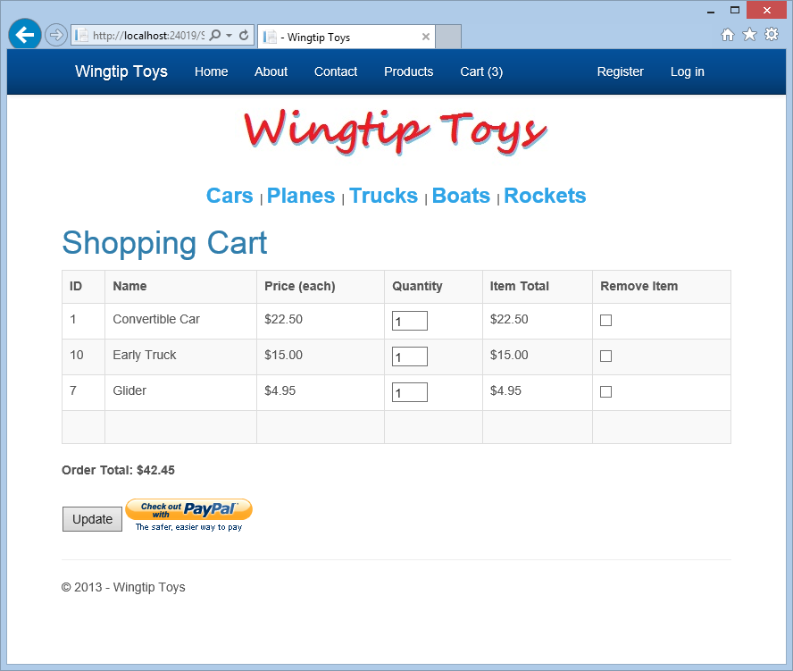 Wingtip Toys - Nákupní košík
