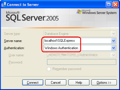 Připojení k instanci SQL Server 2005 Express Edition