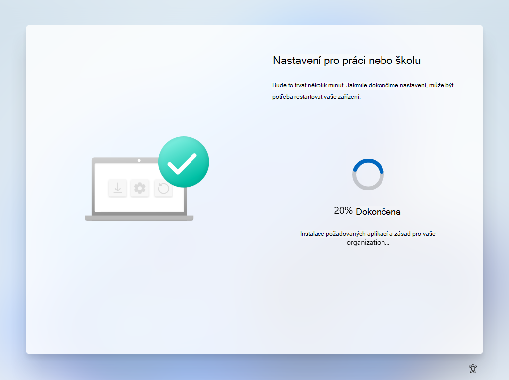 Snímek obrazovky, který zobrazuje stavovou obrazovku pro nasazení přípravy zařízení s Windows Autopilotem.