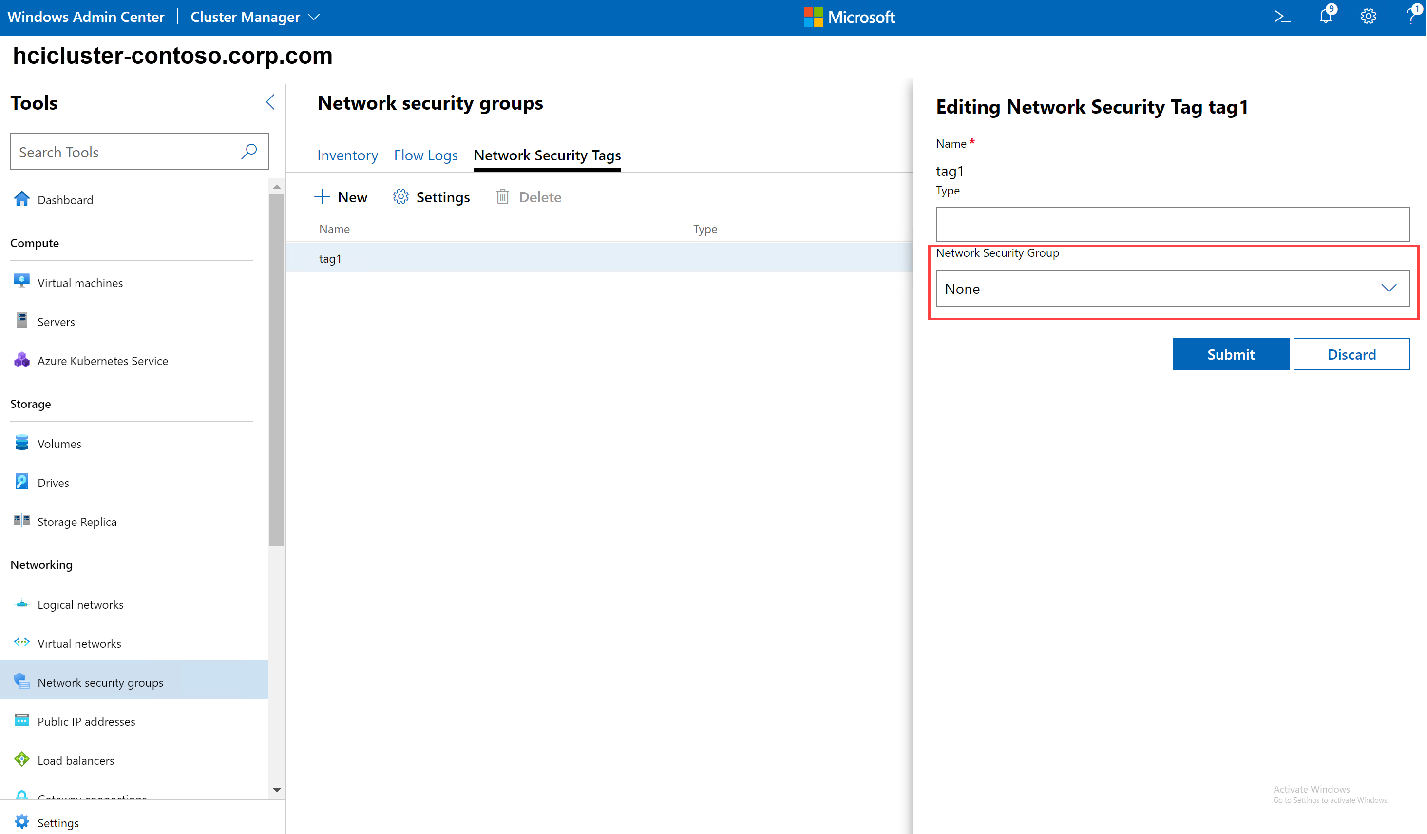 Konfigurace skupin zabezpečení sítě se značkami v Windows Admin Center