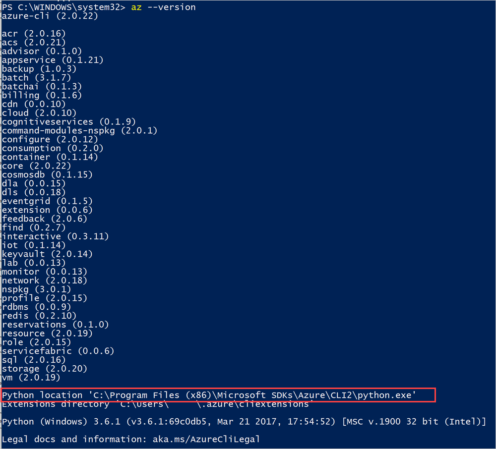 Azure CLI v umístění Pythonu služby Azure Stack Hub