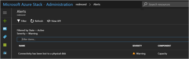 Alert showing connectivity lost to physical disk in Azure Stack Hub administration