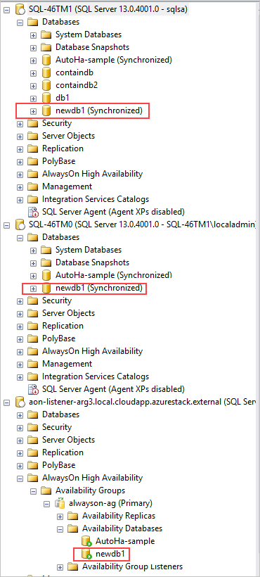 Stav databáze AlwaysOn v SQL Server Management Studio