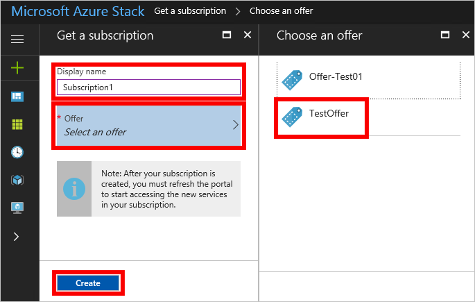 Volba nabídky na uživatelském portálu služby Azure Stack Hub