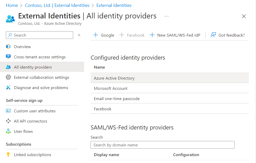 Snímek obrazovky zobrazující stránku zprostředkovatelů identity