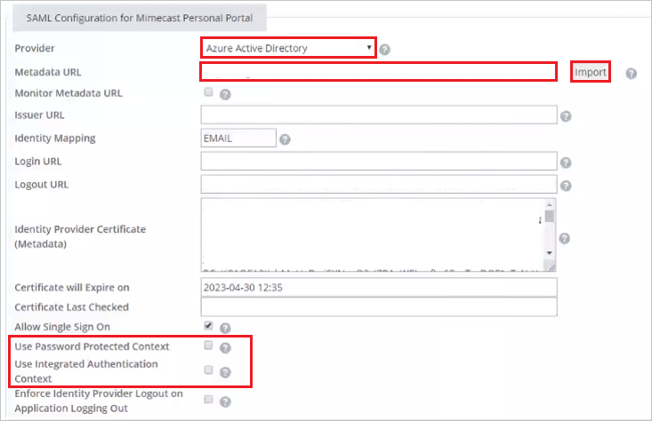Screenshot shows where to select Enforce SAML Authentication for Administration Console.