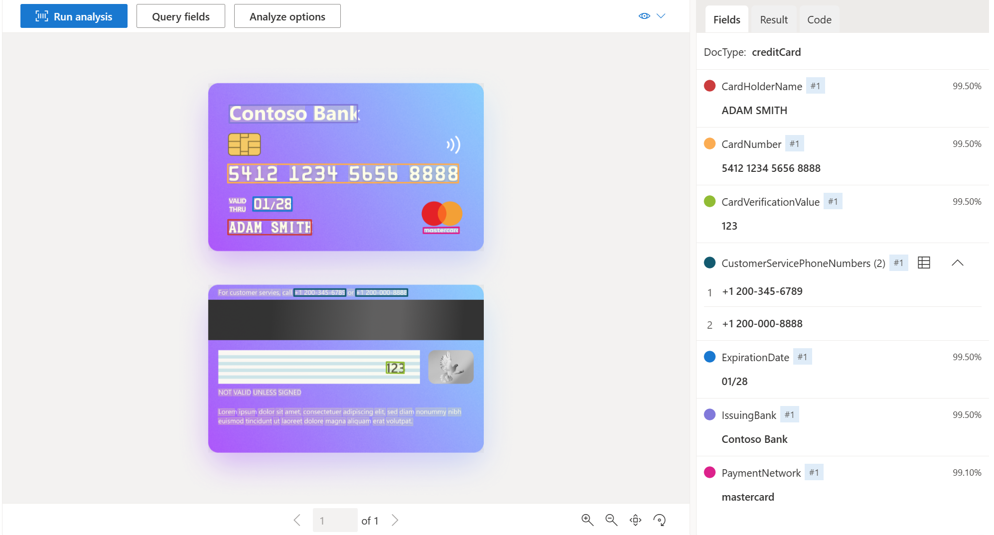 Snímek obrazovky s ukázkovou platební kartou