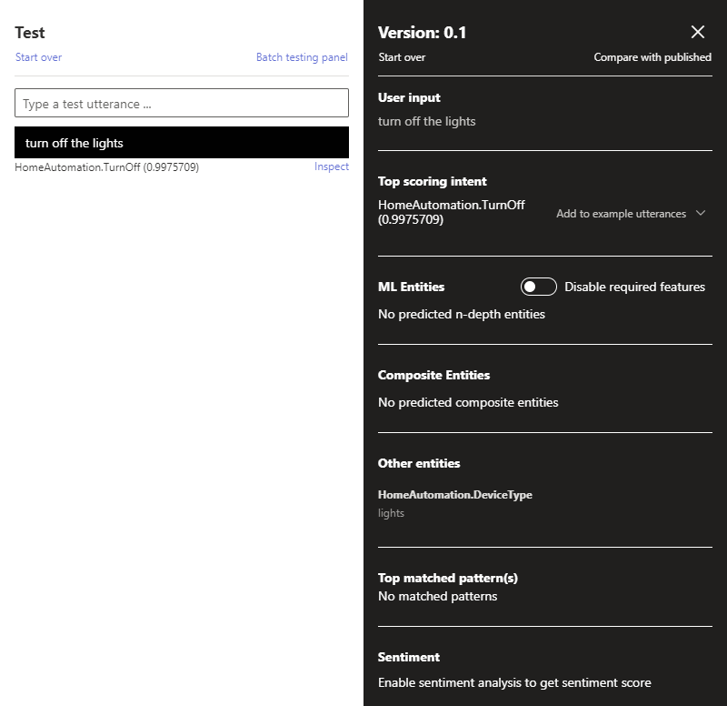Snímek obrazovky testovacího panelu s informacemi o kontrole