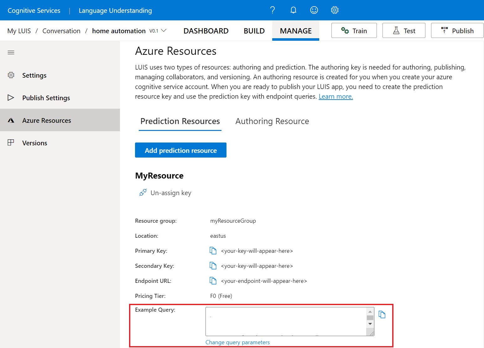 Příklad dotazu v části Prostředky predikce