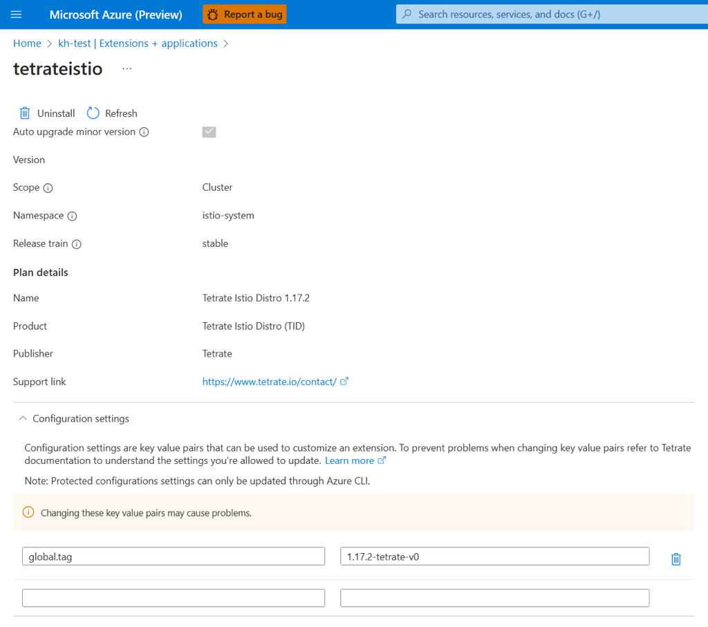 Snímek obrazovky s nastavením cluster-extension-config-settings