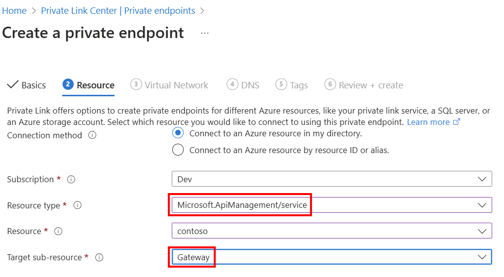 Vytvoření privátního koncového bodu na webu Azure Portal