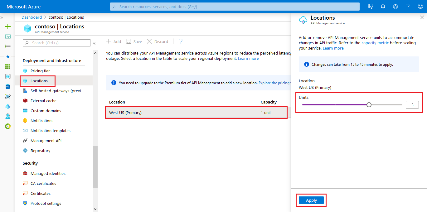 Škálování služby API Management v Azure Portal