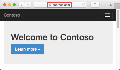 Snímek obrazovky znázorňující příklad přechodu na vlastní doménu se zvýrazněnou contoso.com adresou URL