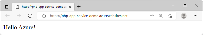 Snímek obrazovky aktualizované ukázkové aplikace běžící v Azure se zobrazením Hello Azure.